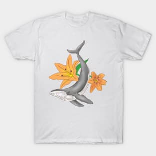 Whale and Lily Flower T-Shirt